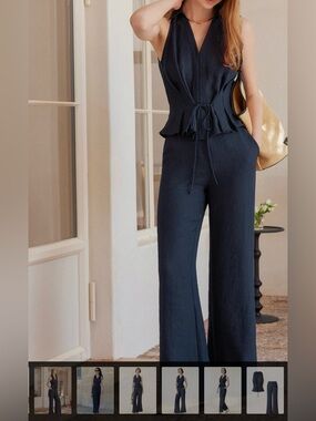 OGL 2 pc set collared v neck sleeveless top and mid rise flared pants NWT